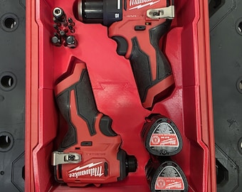 Inserto Milwaukee PACKOUT M12 • Bandeja organizadora personalizada para furadeira e parafusadeira de impacto M12 • Inserto para compartimento de armazenamento de ferramentas PACKOUT 48‑22‑8435
