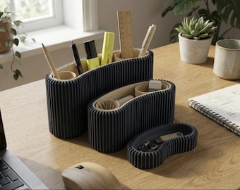 Premium Modular Desk Organizer • Ribbed Modern Storage System • Adjustable Compartments • Handmade in Montreal