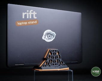 Rift Vertical Laptop Stand • Modern Geometric Space‑Saving Holder • Handmade in Montreal