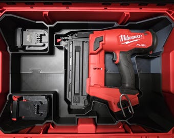 Milwaukee PACKOUT 48‑22‑8424 Insert for M18 18GA Brad Nailer • Custom Tool Tray for Charger & 2 Batteries • Heavy‑Duty Organizer