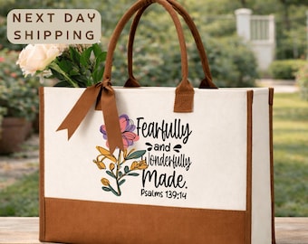 Christian Tote Bag Fearfully and Wonderfully Made, Psalm 139:14 Bible Verse Tote, Faith Based Tote Bag, Religious Gift for Women