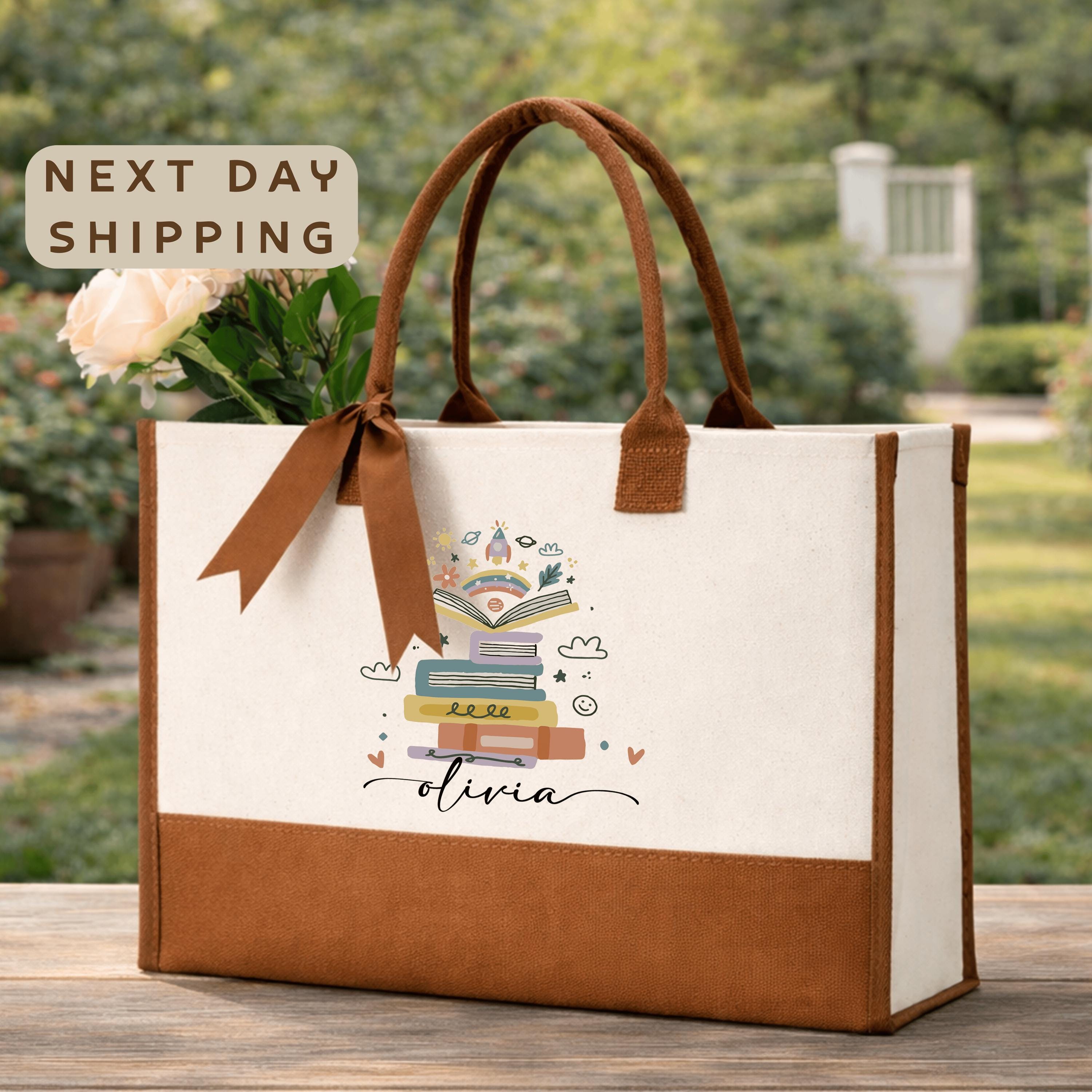 Personalized Teacher Tote Bag, Custom Name Tote, Book Lover Tote Bag ...