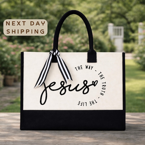 Jesus Tote Bag, Christian Tote Bag for Women, The Way The Truth The Life, Faith Based Gift, Bible Verse Bag, Religious Gift for Her