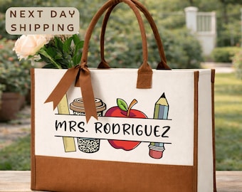 Personalized Teacher Tote Bag with Name, Custom Teacher Gift, Elementary Teacher Bag, Back to School Tote, Teacher Appreciation Gift