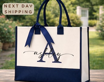 Personalized Canvas Tote Bag, Custom Name Tote, Monogram Bag, Bridesmaid Gift, Custom Tote Bag, Gift for Her, Wedding Tote