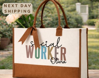 Personalized Social Worker Tote Bag, Social Work Graduation Gift, Custom Social Worker Gift for Her, MSW Gift, Therapist Tote Bag