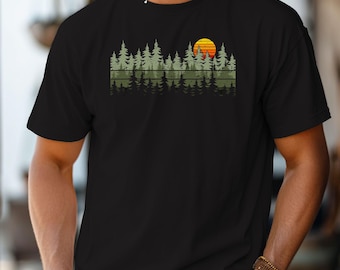 Wilderness Forest Sunset T-Shirt, Retro Pines Graphic Tee