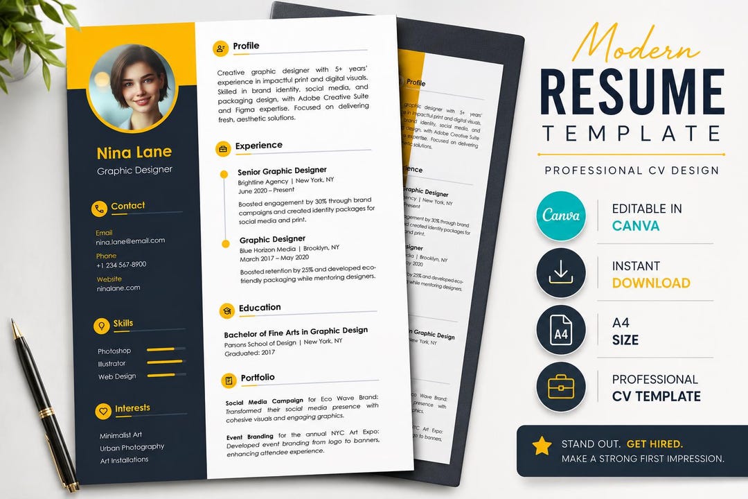 Modern Resume Template | Professional CV Design - Etsy