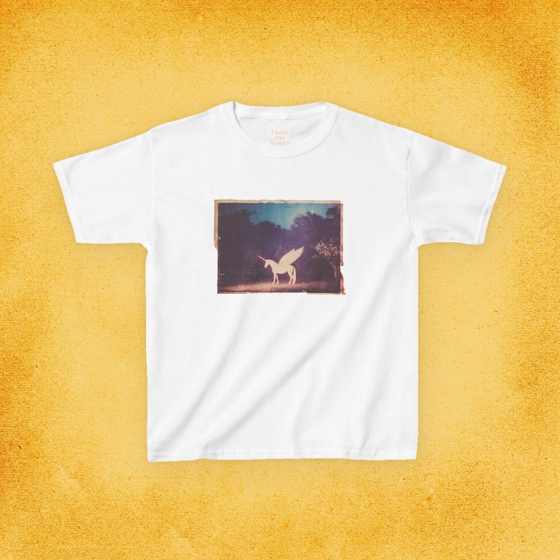 Unicorn Fairycore Baby Tee, Whimsical Shirt, Moonlit Forest Top White