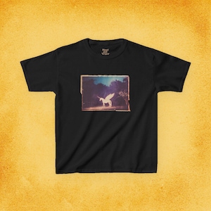 Unicorn Fairycore Baby Tee, Whimsical Shirt, Moonlit Forest Top Black