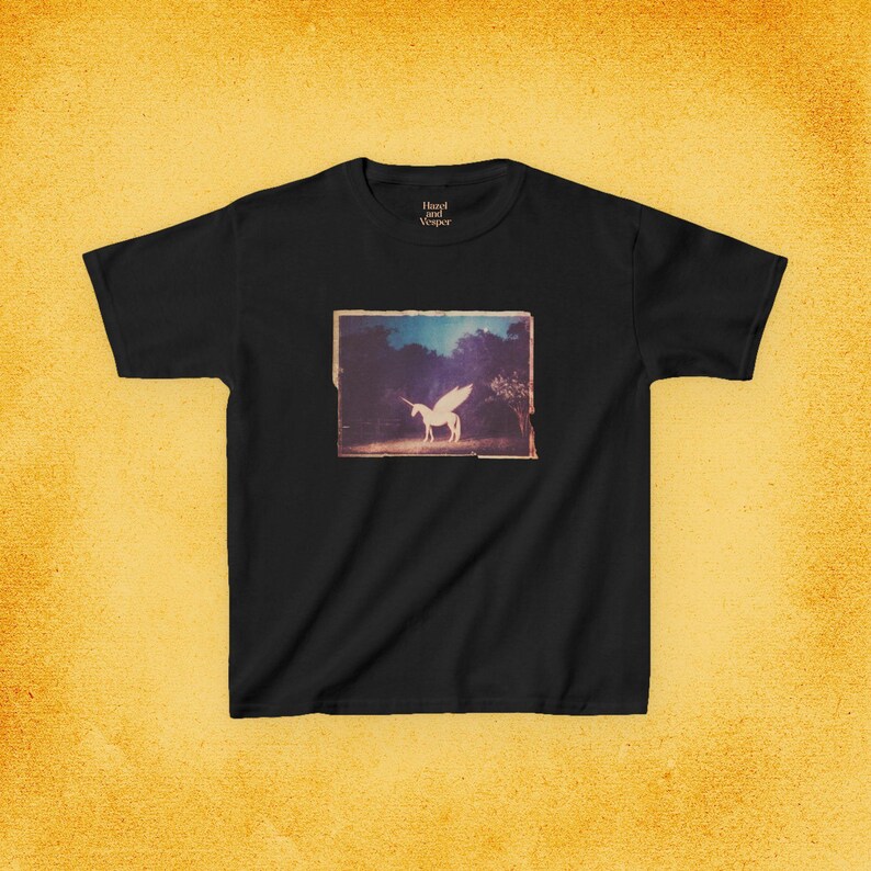 Unicorn Fairycore Baby Tee, Whimsical Shirt, Moonlit Forest Top Black