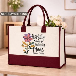 Fearfully and Wonderfully Made Tote Bag, Psalm 139:14 Christian Tote, Bible Verse Tote Bag, Faith Gift for Women, Religious Floral Tote