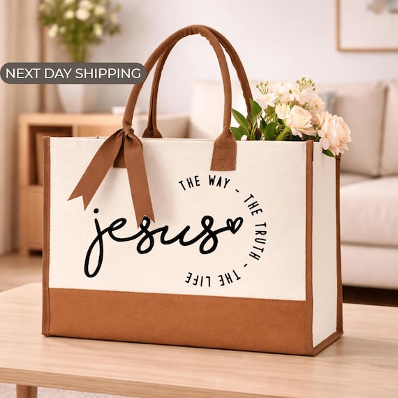 Jesus Tote Bag, The Way The Truth The Life Bag, Christian Tote for Women, Faith Based Gift, Religious Canvas Bag, Church Tote