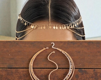 Boho Crystal Head Chain – Gold Shell Bohemian Hair Jewelry Accessory