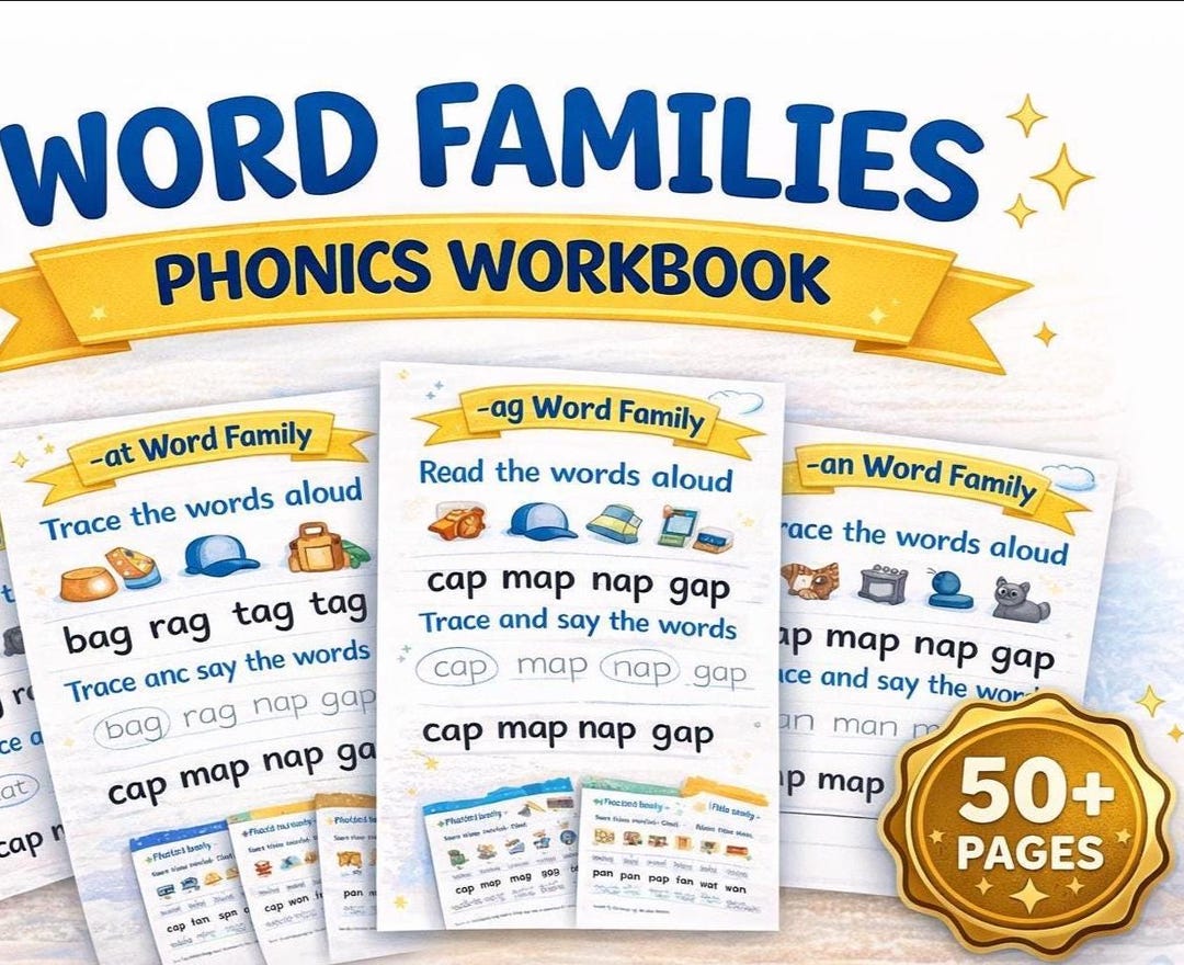 CVC Word Families Worksheets Kindergarten Phonics Reading Practice ...