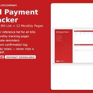 Bill Payment Tracker Printable, Monthly Bill Organizer, Bill Due Date Checklist, Payment Log PDF