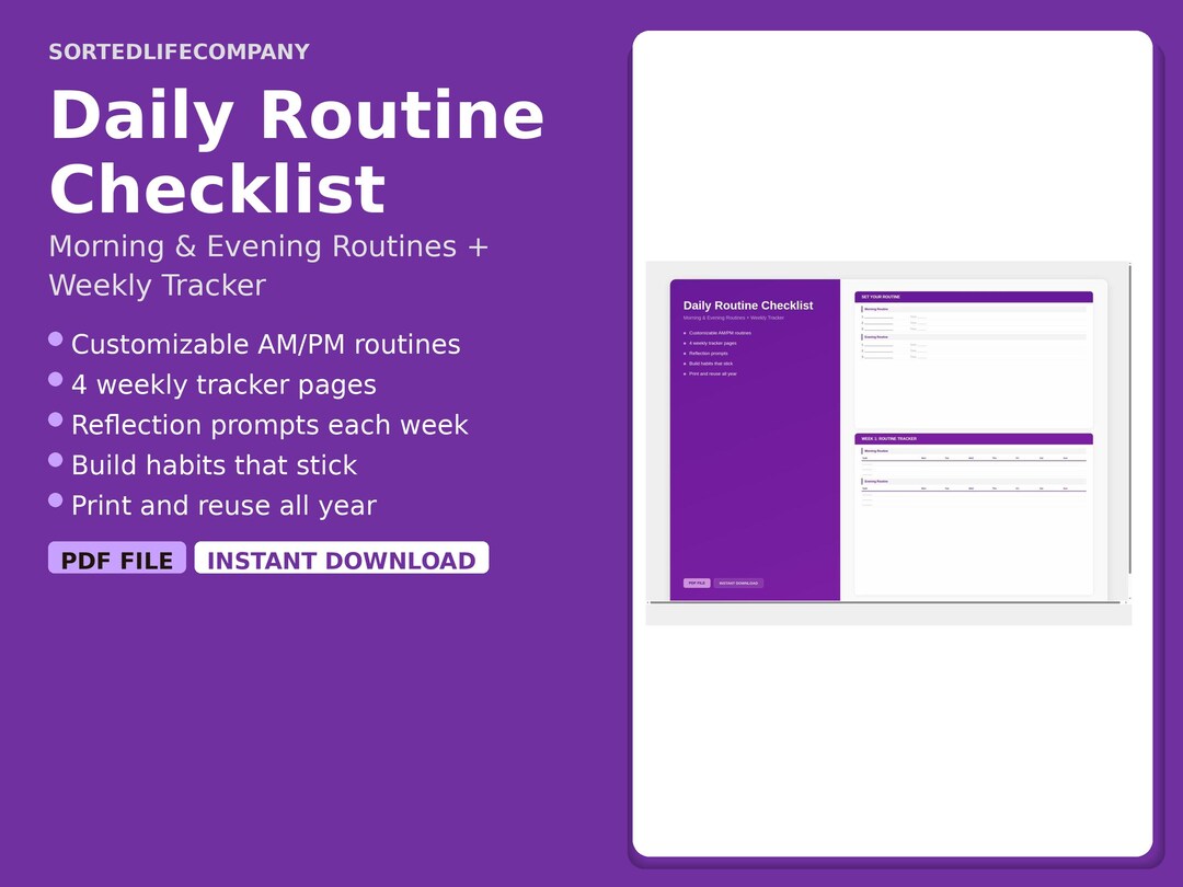 Daily Routine Checklist Printable, Morning Evening Routine Planner ...