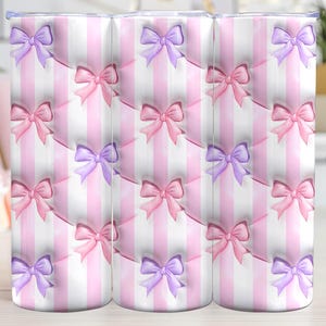 3D Inflated Pastel Bow Tumbler Wrap PNG, Striped Sublimation Design (Digital Download)