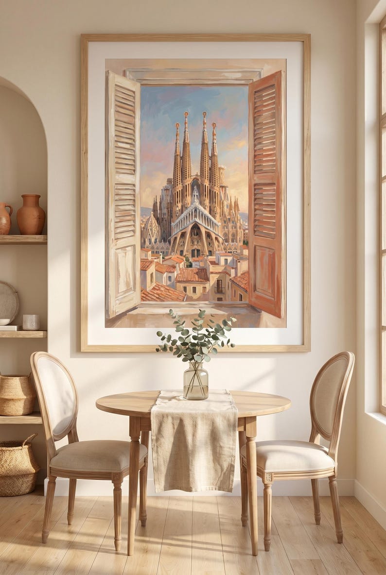 Window Shutter Table Runner Sagrada Familia Window View Printable Art, Barcelona Wall Decor, Spain ...