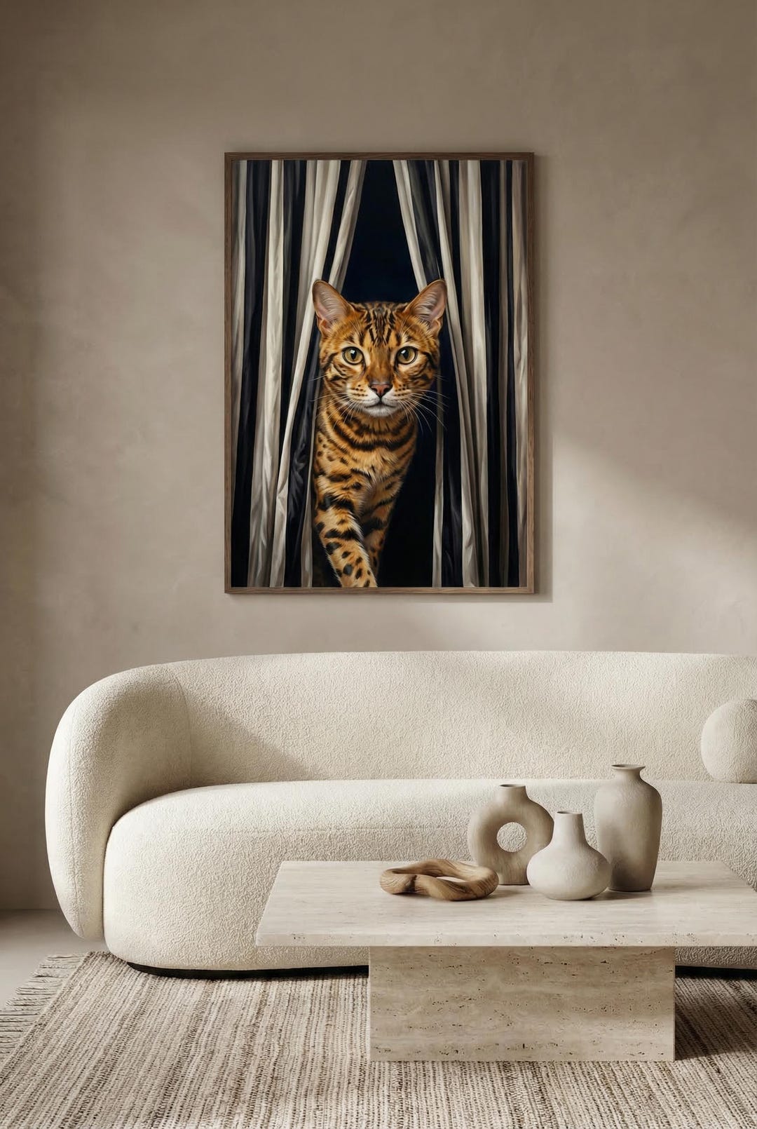 Bengal Cat Wall Art Printable, Spotted Cat Portrait Print, Neutral Pet ...