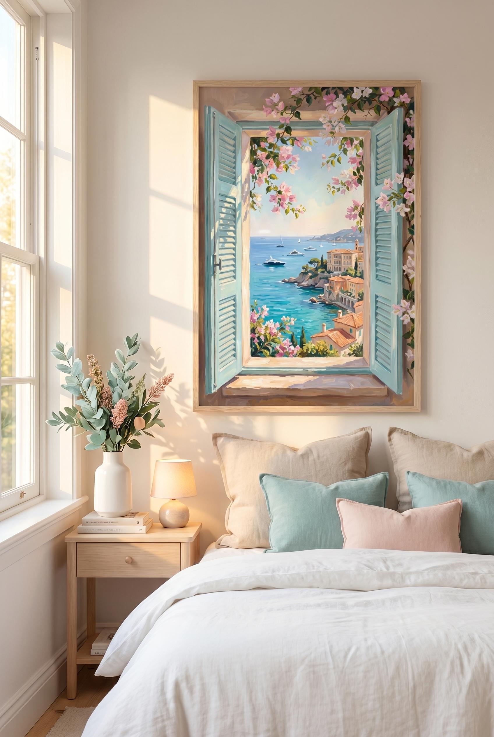 French Riviera Window View Printable Art, Côte D’azur Coastal Wall ...