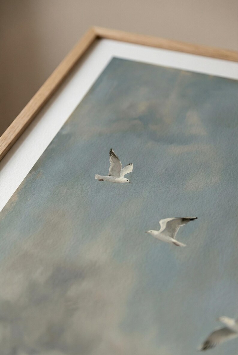 Seagull Wall Art Printable, Birds in Flight Wall Art, Coastal Bird Print, Ocean Sky Poster, Minimalist Nature Art, Digital Download image 9