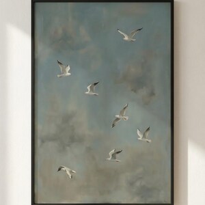 Seagull Wall Art Printable, Birds in Flight Wall Art, Coastal Bird Print, Ocean Sky Poster, Minimalist Nature Art, Digital Download image 12