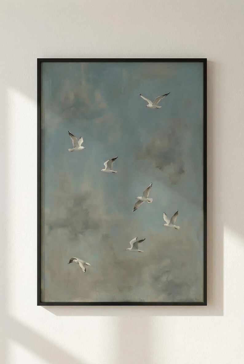Seagull Wall Art Printable, Birds in Flight Wall Art, Coastal Bird Print, Ocean Sky Poster, Minimalist Nature Art, Digital Download image 12