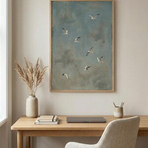 Seagull Wall Art Printable, Birds in Flight Wall Art, Coastal Bird Print, Ocean Sky Poster, Minimalist Nature Art, Digital Download image 6
