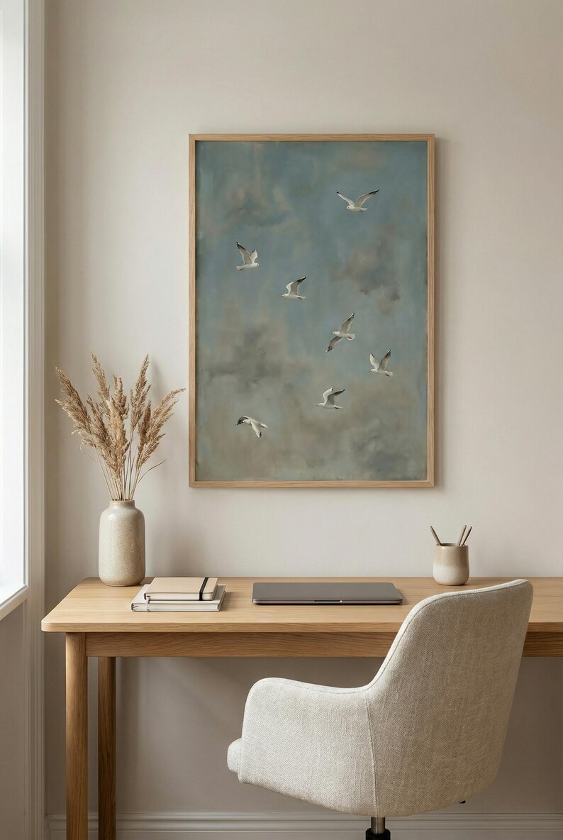 Seagull Wall Art Printable, Birds in Flight Wall Art, Coastal Bird Print, Ocean Sky Poster, Minimalist Nature Art, Digital Download image 6
