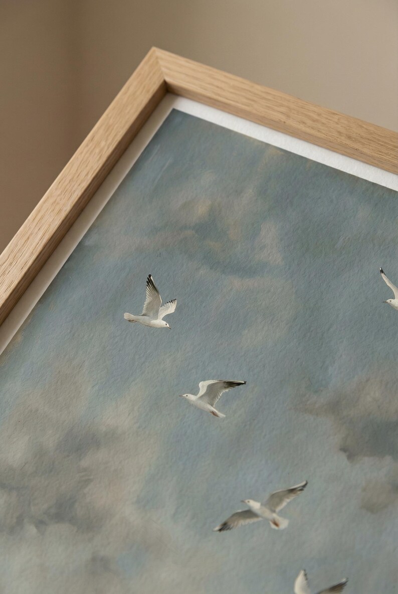Seagull Wall Art Printable, Birds in Flight Wall Art, Coastal Bird Print, Ocean Sky Poster, Minimalist Nature Art, Digital Download image 14