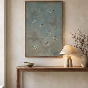 Seagull Wall Art Printable, Birds in Flight Wall Art, Coastal Bird Print, Ocean Sky Poster, Minimalist Nature Art, Digital Download image 5