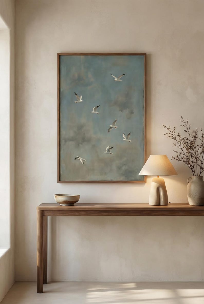 Seagull Wall Art Printable, Birds in Flight Wall Art, Coastal Bird Print, Ocean Sky Poster, Minimalist Nature Art, Digital Download image 5