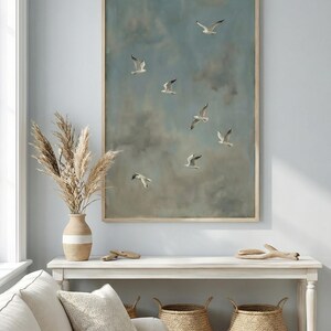 Seagull Wall Art Printable, Birds in Flight Wall Art, Coastal Bird Print, Ocean Sky Poster, Minimalist Nature Art, Digital Download image 4