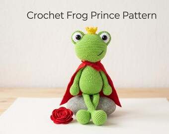 Crochet Prince Frog Pattern – Amigurumi Plushie PDF, Beginner Toy, Animal, Digital Download