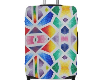 Colorful Geometric Mosaic Luggage Cover | Rainbow Suitcase Protector - large