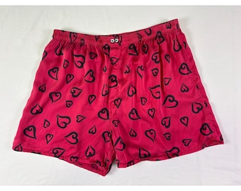 Vintage 90er Jahre Y2K Victoria's Secret Seide Herz Boxershorts Herren L Rot Nachtwäsche Lounge
