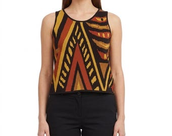 Vintage 90s Anne Pinkerton Sweater Tank Women M Geometric Tribal Bold Maximal