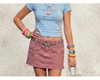 Vintage Y2K Be Bop-skort M roze lage taille Cargo Micro Mini Utility Gorpcore