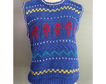 ヴィンテージ JG フック セーターベスト レディース M リネン ハンドニット フェアアイル 90年代 コテージ アーティスティック