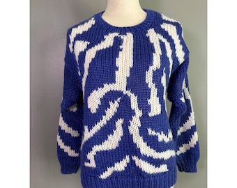 Suéter vintage de punto a mano estilo EMO de los 80, talla grande, abstracto, maximalista, declaración audaz, retro.