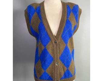 Vintage 80s Vest Breckenridge Argyle Cardigan Womens Petite S Metallic Preppy