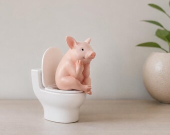 Grappig varken badkamer decor STL-bestand | 3D-afdrukbaar standbeeld van toiletvarken | Schattig badkamerplankdecor | SBL commercieel gebruik | Digitale download