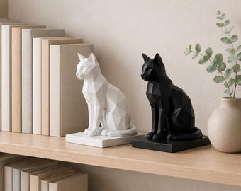 STL-bestand voor katten met laag polygehalte | Geometrische kattensculptuur | Modern kattendecor | 3D-print STL-model | Minimalistisch dierenstandbeeld