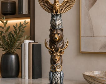 STL-bestand met totemdieren voor 3D-printen | Adelaarswolf, beer, hert, uil, beeldhouwwerk | CNC-snijstijl | Licentie voor commercieel gebruik | Digitale download