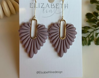 Sculpted Petal Teardrops in Mauve | Polymer Clay Handmade Statement Earrings OOAK