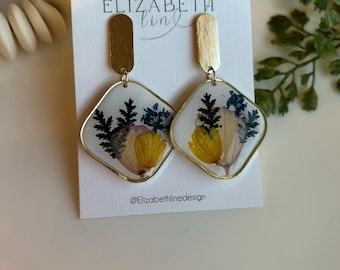 Preserved Meadow Diamond Drops | Polymer Clay Handmade Statement Earrings OOAK