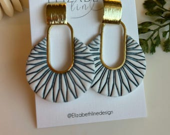 Midnight Sunburst Gilded Hoops | Polymer Clay Handmade Statement Earrings OOAK