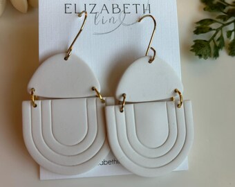 Sculptural Simplicity in Matte Ivory | Polymer Clay Handmade Statement Earrings OOAK