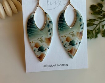 The Moss & Amber Marquise | Polymer Clay Handmade Statement Earrings OOAK